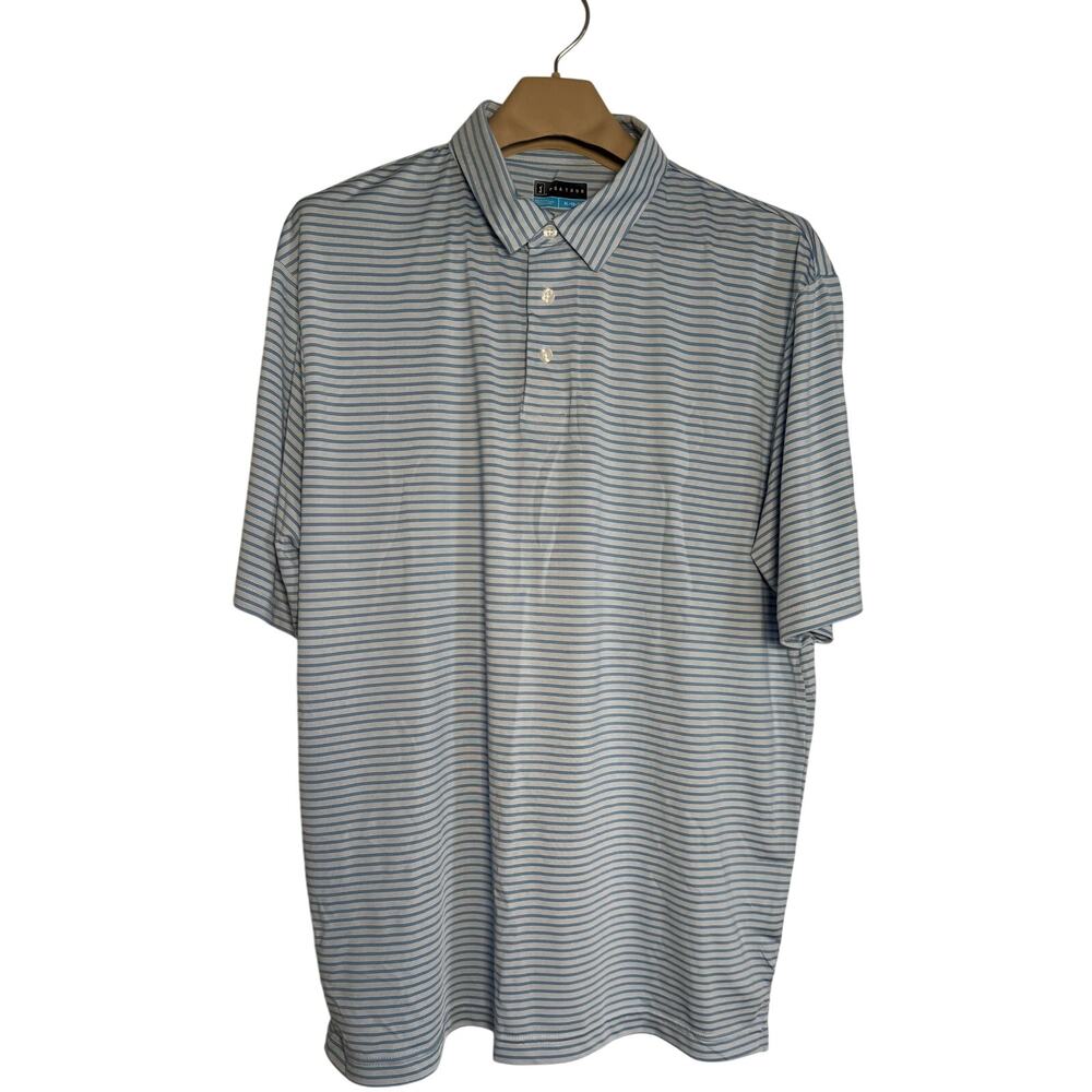 PGA Tour Short Sleeve Golf Polo Shirt  Mens XL Blue White Stripe Casual Golf